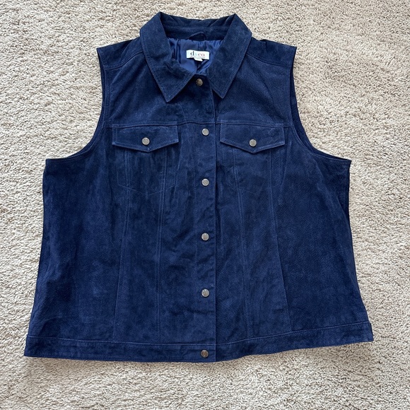 NWOT Navy Blue Genuine Soft Leather Vest With Pockets Size 2X - Picture 3 of 10